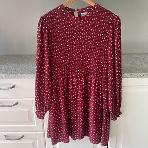 Dark red floral long sleeve dress size XL